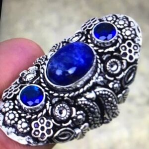 Lapis Lazuli Blue Sapphire Stamped 925 Sterling Silver Ring